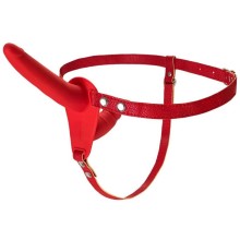 Страпон на ремнях «Black&Red Double Strap-On» с вагинальной пробкой, цвет красный, ToyFa 901410-9, длина 24 см., со скидкой