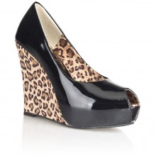 Блестящие туфли с леопардовой танкеткой, размер 41, из материала ПВХ, цвет Черный, 41 размер