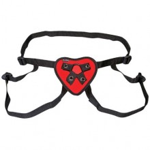 Красные трусики-сердечко для страпона «Red Heart Strap-On Harness», LF1361-RED, бренд Lux Fetish, из материала Силикон, One Size (Р 42-48)