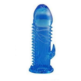 Насадка на член с шипами и коготком для стимуляции клитора, цвет голубой, 00152D-1, бренд SexToy, длина 13.5 см.