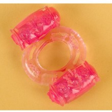 Эрекционное кольцо с двумя вибропулями «Vibrating Ring 818033-3», розовое, ToyFa 818033-3, из материала ПВХ, цвет Розовый, диаметр 2 см.