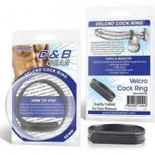 BlueLine «Velcro Cock Ring» кольцо на пенис из искусственной кожи на липучке, BLM1706, из материала Искусственная кожа, коллекция C&B Gear, цвет Черный, длина 4.5 см.