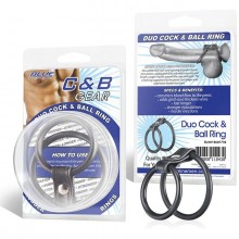 BlueLine «Duo Cock & Ball Ring» двойное эрекционное кольцо на пенис и мошонку, BLM1718, коллекция C&B Gear, цвет Черный, диаметр 4 см.