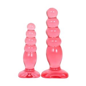 Анальные пробки Crystal Jellies розовые, 2 шт., бренд Doc Johnson, из материала ПВХ, цвет Розовый, длина 14.5 см.