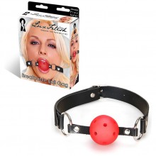 Кляп-шарик красный на ремне с возможностью дышать, бренд Lux Fetish, из материала Полиуретан, диаметр 4.5 см.