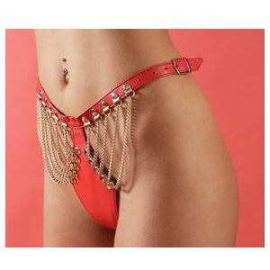 Женские трусики на ремешках, отделанные цепочками 44-48, бренд Фетиш компани, из материала Кожа