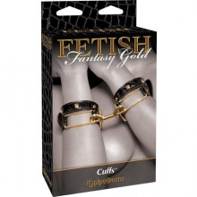 Pipedream Fetish Fantasy «Gold Cuffs» наручники из перфорированной кожи скрепляемые карабином, из материала Искусственная кожа, коллекция Fetish Fantasy Gold, цвет Черный