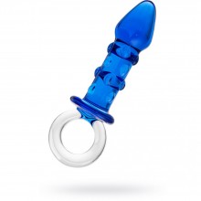 Стеклянная анальная втулка с ручкой-кольцом от Sexus Glass, цвет синий, 912210, из материала Стекло, длина 10 см.