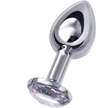 ToyFa Metal анальная втулка малая с прозрачным алмазом, из материала Металл, цвет Серебристый, длина 7.5 см.