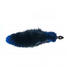Wild Lust анальная пробка из дерева с синим лисьим хвостом из натурального меха 3.2 см, цвет Синий, диаметр 3.2 см.