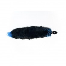 Wild Lust анальная пробка из дерева с голубым лисьим хвостом черного цвета 6 см, из материала Дерево, диаметр 6 см.