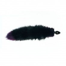 Wild Lust анальная пробка из дерева черного цвета с фиолетовым лисьим хвостом 6 см, диаметр 6 см.