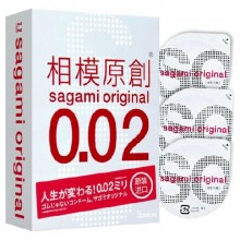 Презервативы полиуретановые ультратонкие Sagami Original 0.02 мм, 3 шт., цвет Телесный, длина 19 см.