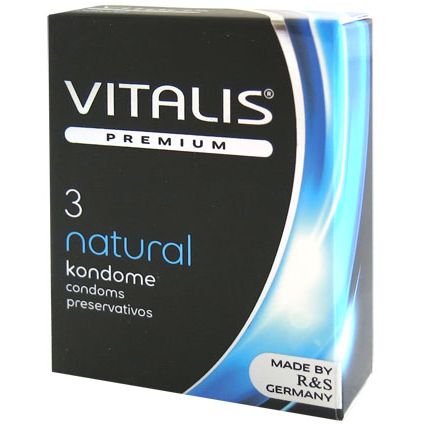 Vitalis Premium «Natural» премиум латексные презервативы, упаковка 3 шт, бренд R&S Consumer Goods GmbH, длина 18 см.
