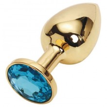 Анальная пробка золотая с голубым кристаллом, 4sexdream 47057, коллекция Anal Jewelry Plug, цвет Золотой, длина 7.2 см.