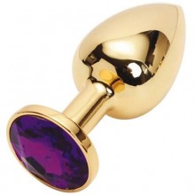 Анальная пробка золотая с фиолетовым кристаллом, Luxurious Tail 47058, коллекция Anal Jewelry Plug, цвет Золотой, длина 7.6 см.