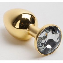 Анальная пробка золотая с белым кристаллом, Luxurious Tail M-47005, из материала Сталь, коллекция Anal Jewelry Plug, цвет Золотой, длина 7 см.