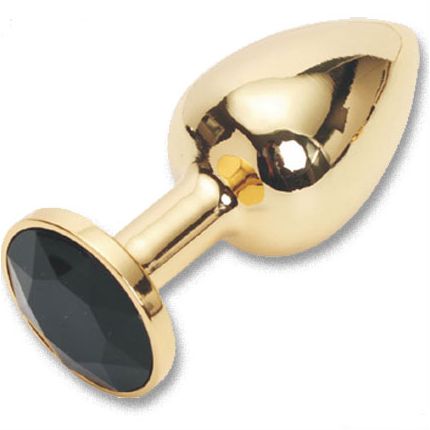 Анальная пробка золотая с черным кристаллом, Luxurious Tail M-47007, из материала Сталь, коллекция Anal Jewelry Plug, длина 7 см.