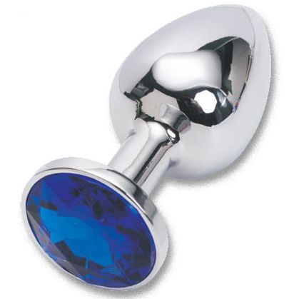Анальная пробка из медицинской стали с синим стразом, Luxurious Tail M-47018, из материала Сталь, коллекция Anal Jewelry Plug, цвет Серебристый, длина 7 см.