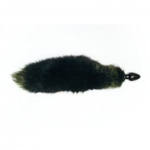 Wild Lust анальная пробка из дерева с зеленым лисьим хвостом черного цвета 6 см, из материала Дерево, цвет Зеленый, диаметр 6 см.
