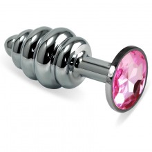 LoveToy «Silver Anal Spiral» серебристая анальная втулка с розовым кристаллом, RO-SSR06, бренд Биоклон, длина 6.8 см.