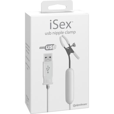 «iSex USB Nipple Clamp» женский вибромассажер-клипса для сосков, с USB зарядным устройством, цвет белый, PipeDream 1054-19 PD
