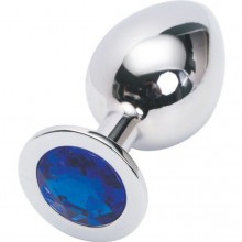 Серебристая анальная пробка, с синим стразом, Luxurious Tail 47018-1, из материала Металл, коллекция Anal Jewelry Plug, длина 8.2 см.