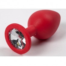 Пробка силиконовая красная, с прозрачным стразом, Luxurious Tail 47126, коллекция Anal Jewelry Plug, длина 8.2 см.