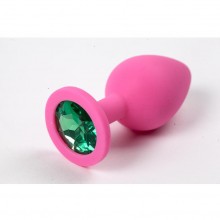 Анальная пробка из силикона со стразом, розовая с зеленым, Luxurious Tail 47128, коллекция Anal Jewelry Plug, цвет Розовый, длина 8.2 см.