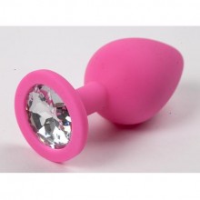 Анальная пробка из силикона со стразом, розовая с прозрачным, Luxurious Tail 47129, коллекция Anal Jewelry Plug, цвет Розовый, длина 8.2 см.