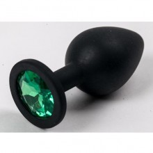 Анальная силиконовая пробка с кристаллом, черная с зеленым, Luxurious Tail 47134, цвет Черный, длина 8.2 см.