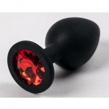 Анальная силиконовая пробка с кристаллом, черная с красным, Luxurious Tail 47137, коллекция Anal Jewelry Plug, цвет Черный, длина 8.2 см.
