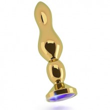 Золотая анальная пробка со стразой «R4 RICH Gold Purple Sapphire», Shots Media SH-RIC004GLD, цвет Золотой, длина 14 см.