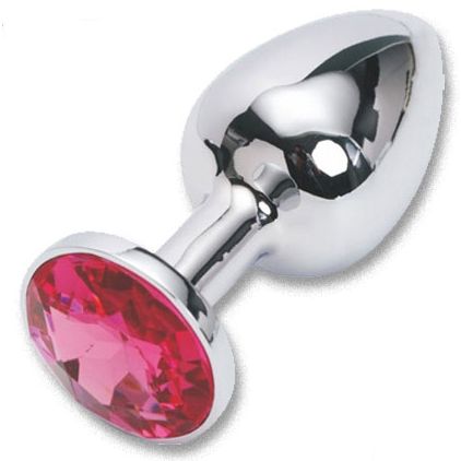 Анальная пробка с красным стразом, Luxurious Tail 47017, коллекция Anal Jewelry Plug, цвет Серебристый, длина 7.6 см.