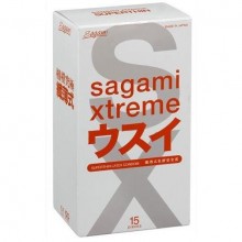 Ультратонкие японские презервативы Sagami «Xtreme SUPERTHIN», упаковка 15 шт., из материала Латекс, длина 19 см.