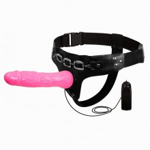 Женский вибратор-страпон на трусиках «Ultra Passionate Harness» от Baile, цвет розовый, BW-022028, из материала TPR, длина 19.8 см.