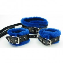 Набор наручников с ошейником из синего меха, BDSM Light 760003ars, из материала Кожа, цвет Синий