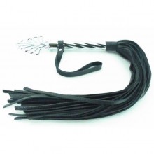 Длинная кожаная плеть для BDSM, рукоятка из никеля, БДСМ Арсенал 54026ars, цвет Черный, длина 40 см.