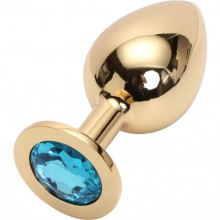 Golden Plug Large большая металлическая пробка, цвет кристалла голубой, коллекция Anal Jewelry Plug, длина 9.5 см.