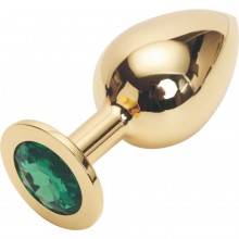 Golden Plug Large большая металлическая пробка, цвет кристалла зеленый, коллекция Anal Jewelry Plug, длина 9.5 см.