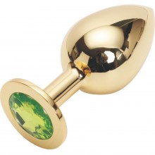 Golden Plug Large большая металлическая пробка, цвет кристалла светло-зеленый, коллекция Anal Jewelry Plug, длина 9.5 см.