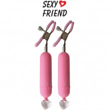 Зажимы на соски с вибрацией, цвет розовый, SF-70141, бренд Sex Expert, из материала Пластик АБС