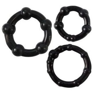 Набор эрекционных колец, 3 штуки, цвет черный, SEM-55002, бренд Sex Expert, диаметр 2.5 см.