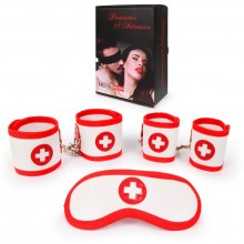 Комплект фиксаторов «Медсестра»: наручники, оковы и маска, NTB-80329, из материала ПВХ, цвет Красный