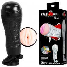 Мужской мастурбатор-вагина с присоской в тубе «Crazy Bull Flora» от компании Baile, цвет телесный, BM-00900T48N, из материала TPR, длина 28.3 см.