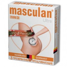 Продлевающие презервативы «Ultra Long Pleasure Type 3», 3 шт., Masculan 3 ultra № 3, из материала Латекс, цвет Оранжевый, длина 19 см.