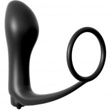«Ass-Gasm Cockring Vibrating Plug» анальная пробка с вибрацией с эрекционным кольцом, 4684-23 PD, бренд PipeDream, цвет Черный, длина 8.9 см.