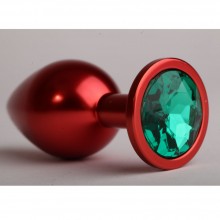 Красная анальная пробка с зеленым стразом, Luxurious Tail 47108-1-MM, из материала Металл, коллекция Anal Jewelry Plug, длина 8.2 см.