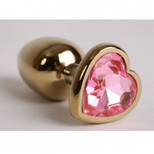 Анальная пробка золотого цвета с сердечком, розовый страз, 47193-MM, длина 7.5 см.