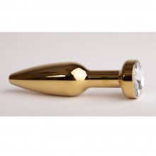 Золотая анальная пробка с прозрачным стразом, длина 11.2 см, диаметр 2.9 см, Luxurious Tail 47198-3-MM, из материала Металл, цвет Прозрачный, длина 11.2 см.